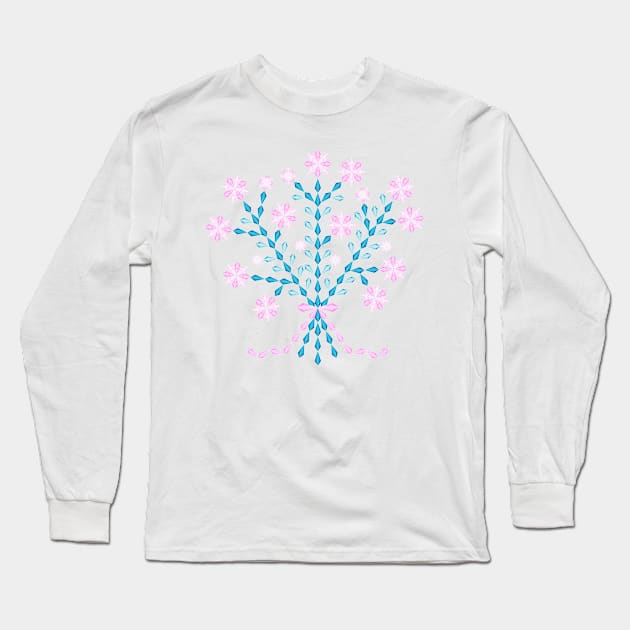 Winter pink flower bouquet with long pink ribbon, version three Long Sleeve T-Shirt by kindsouldesign